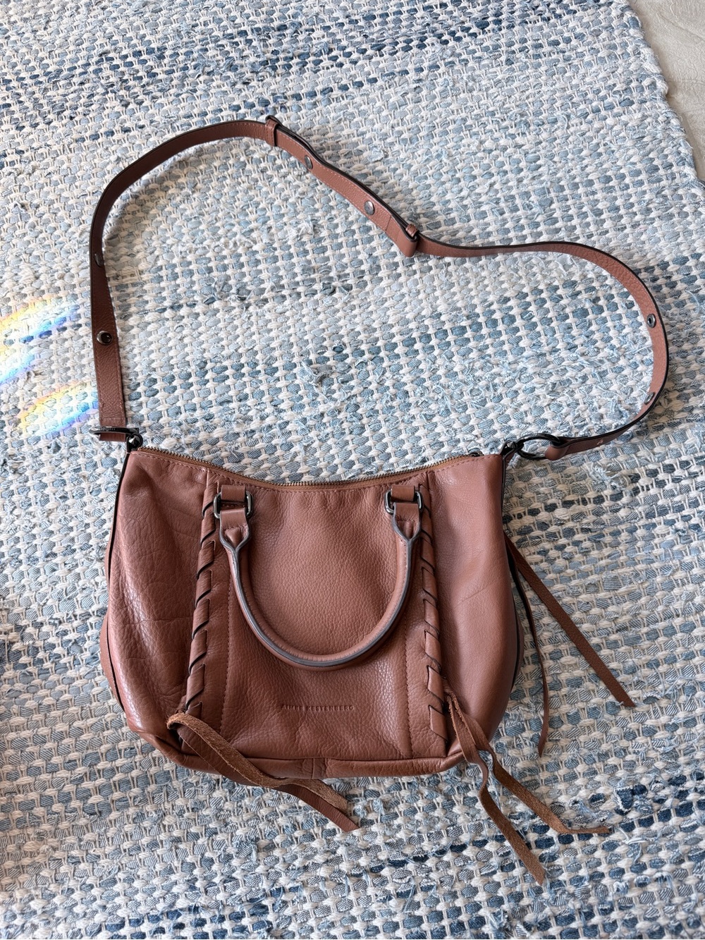 Aimee Kestenberg Brown Leather Braided-Trim Crossbody